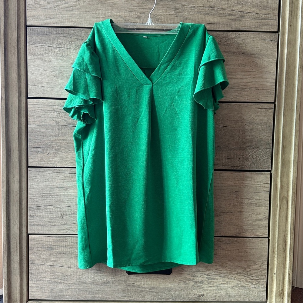 Green Ruffle Sleeve Top